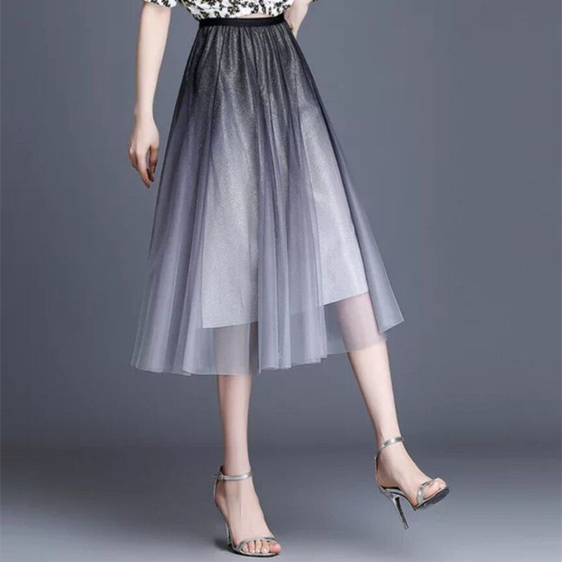 阿玛施旗舰店渐变色仙气网纱裙子 简妍芙半身裙