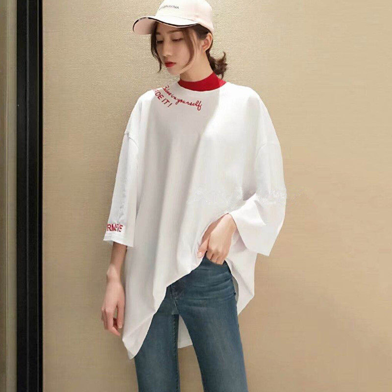 阿玛施旗舰店2020新款字母刺绣t恤 简妍芙T恤