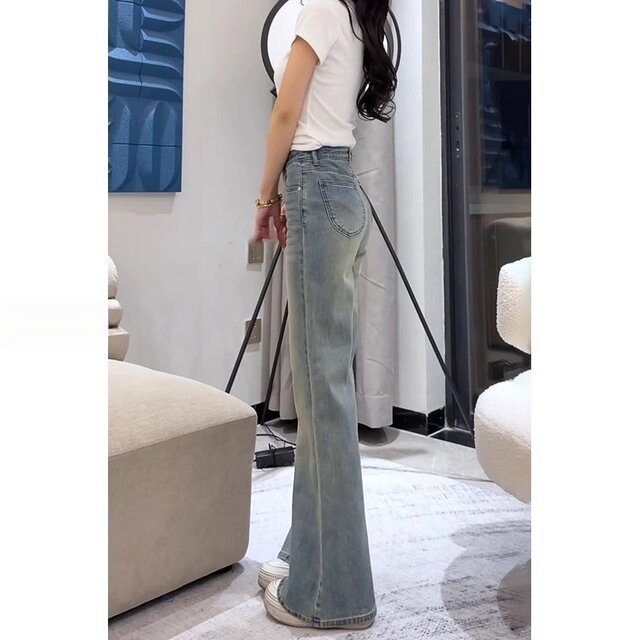 Jeans bootcut ລະດູໃບໄມ້ປົ່ງແລະດູໃບໄມ້ລົ່ນຂອງແມ່ຍິງທີ່ບໍ່ເຫມາະສົມກັບຂາແລະກາງເກງຍາວ
