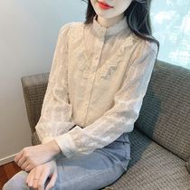 Fan-style long sleeve snowspinning shirt Womens autumn 2024 Spring new Temperament Lady Blouse Foreign Air Inner Hitch