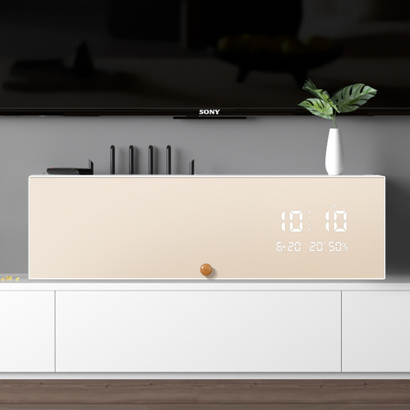 wifi路由器收纳盒壁挂式上墙2026新款免打孔带钟表电线遮挡置物架,淘宝优惠券,粉丝福利购,淘宝优惠卷