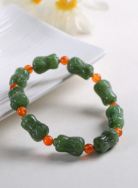 和田玉碧玉白菜手串男女款手链