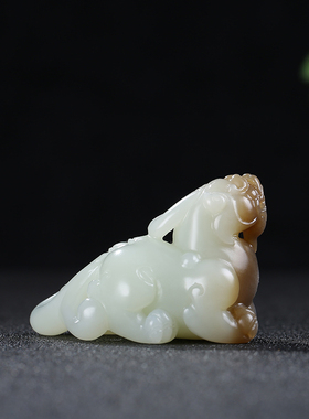 和田玉糖青白玉貔貅手把件玉石