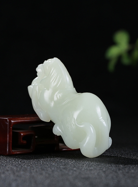 和田玉白玉生肖马元宝手把件玉石