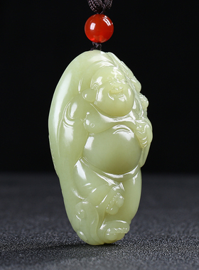 和田玉弥勒佛手把件男女款黄玉