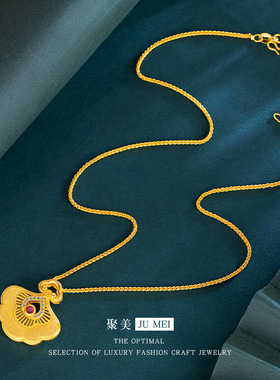 轻奢小众设计感女意大利拉丝车花点钻扇形吊坠金色精致女锁骨项链