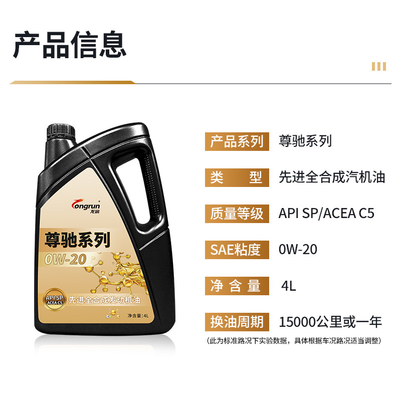 龙润润滑油尊驰系列 0W-20 SP级 4L全合成发动机油汽机油 保养,淘宝优惠券,粉丝福利购,淘宝优惠卷