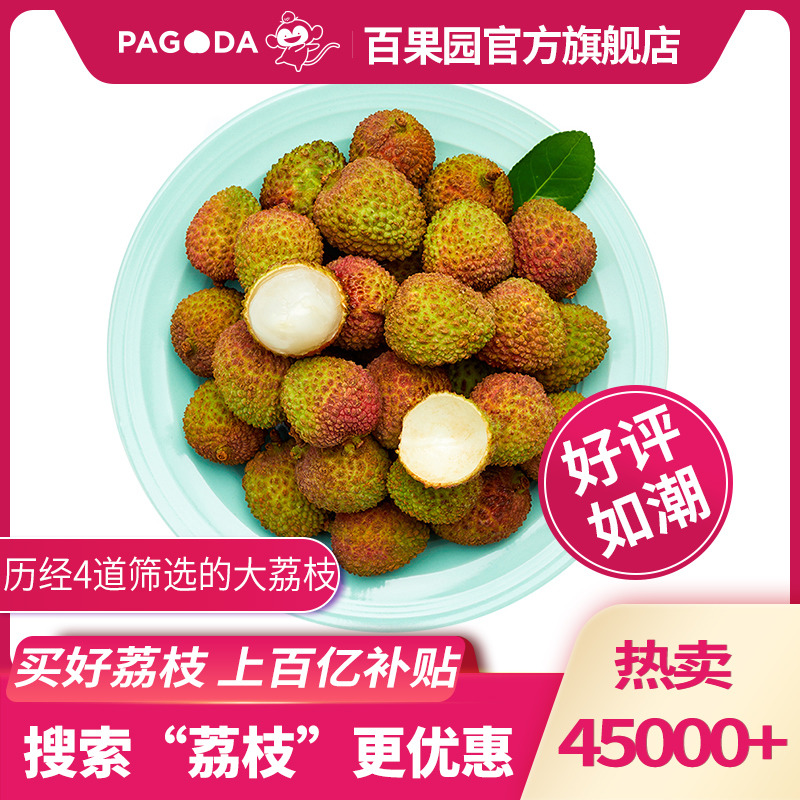 pagoda百果园旗舰店【百果园店 】A级-海南妃子笑荔枝5斤 大荔枝新鲜包邮当季水果0