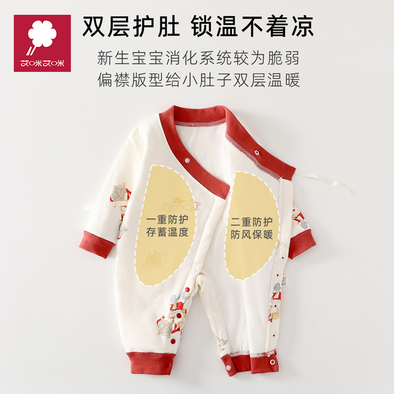 婴儿保暖连体衣秋冬季男女宝宝夹棉衣服哈衣新生儿超萌薄棉爬爬服