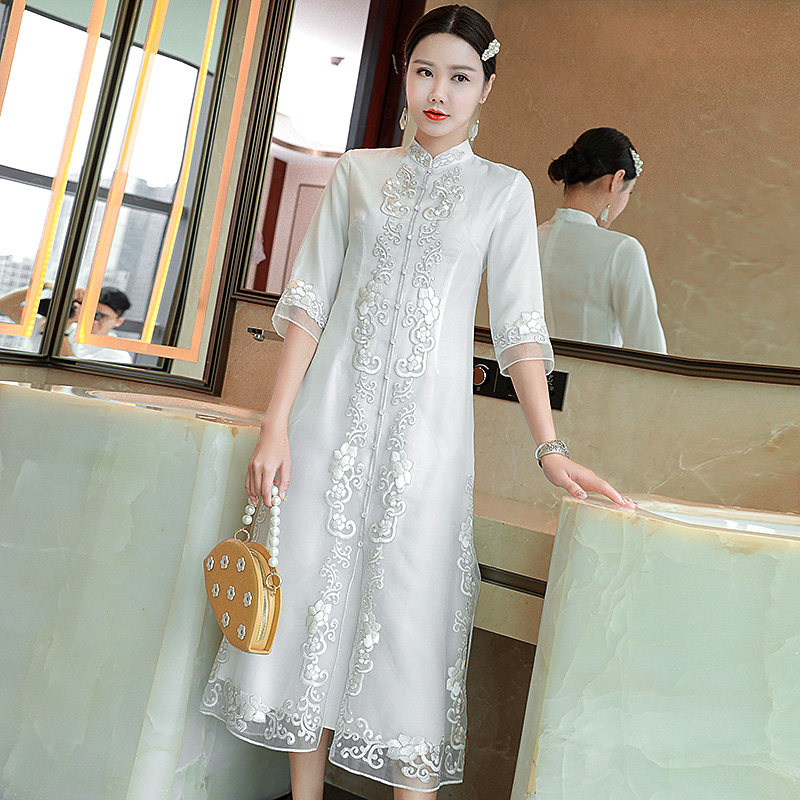 中国风改良旗袍复古风女修身连衣裙 娇品兰旗袍