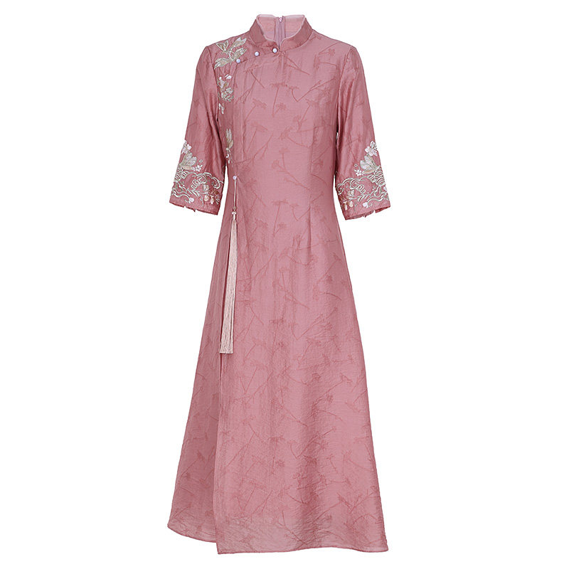 改良旗袍夏季中国风唐装修身连衣裙 娇品兰旗袍