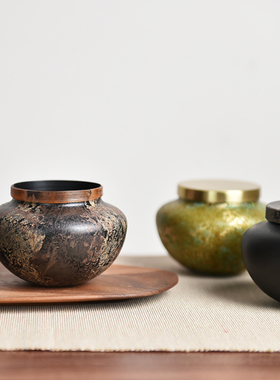 金属新中式茶室/客厅茶叶罐摆件
