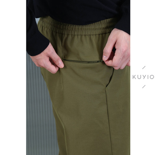 KUYIOU/日本JIN口面料 解构松紧腰抽绳基础直筒九分西裤男 - 图1
