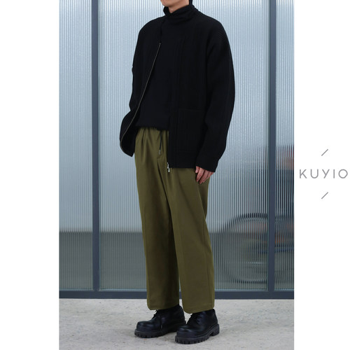 KUYIOU/日本JIN口面料 解构松紧腰抽绳基础直筒九分西裤男 - 图0