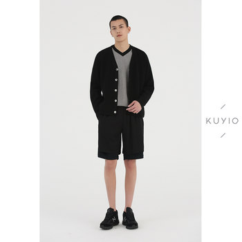 KUYIOU/designer combed cotton ຄໍ V-dop-shoulder profile O-shaped ingot needle soft waxy knitted jacket men