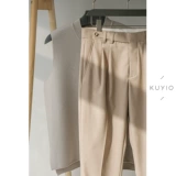 Kuyiou/Designer Model может регулировать талию 袢 Плиссированные брюки и широкий краевой конус -тип вертикальный досуг девятнадцати штанов Мужчины