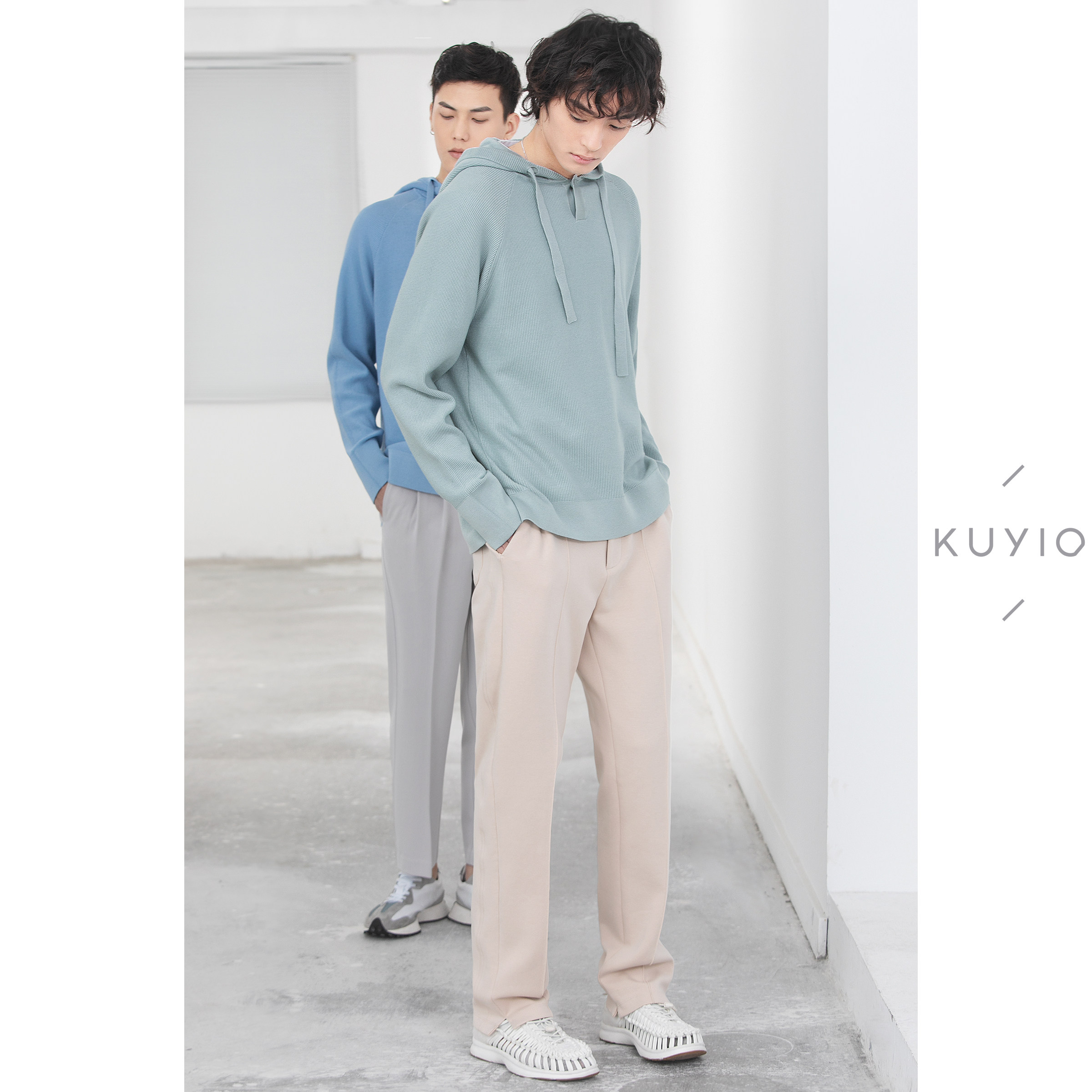 KUYIOU/12G细华夫格 丝光棉插肩袖宽松针织衫纯棉连帽卫衣男,淘宝优惠券,粉丝福利购,淘宝优惠卷