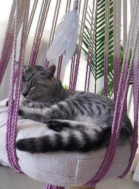 【杰作集】ins纯手工编织猫吊床猫托  猫咪晒太阳四季用 逗猫羽毛