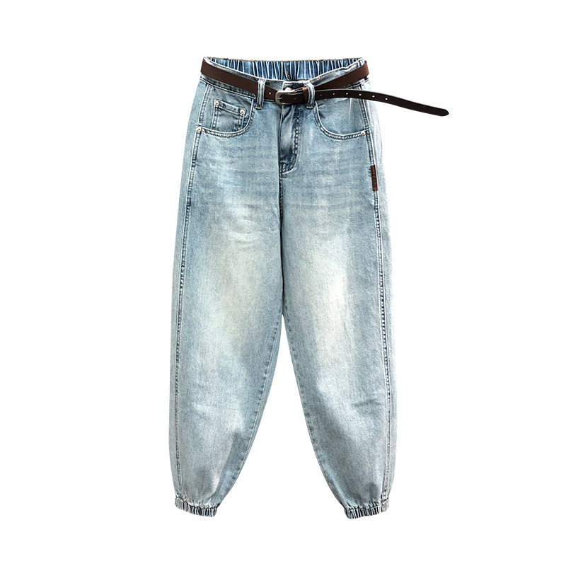 欧货高腰休闲哈伦牛仔裤女2025秋季宽松洋气浅色显瘦束脚老爹垮裤,淘宝优惠券,粉丝福利购,淘宝优惠卷
