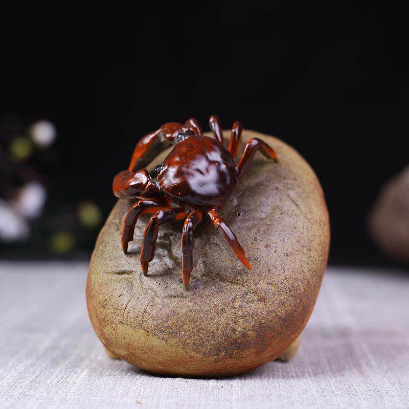 宜兴紫砂茶宠 变色石头螃蟹鸿运当头大闸蟹茶道创意摆件饰品