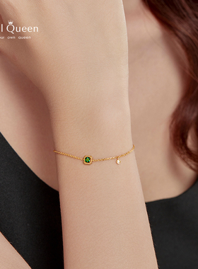 S925纯银小方糖绿宝石纯银手链女