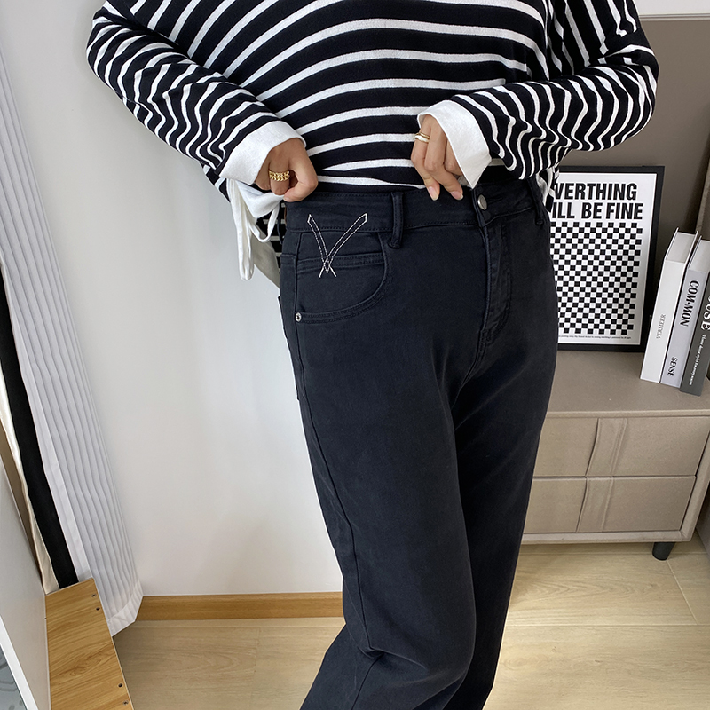 大码窄版牛仔裤女阔腿裤秋季长裤黑色宽松直筒裤女裤胖mm显瘦裤子,淘宝优惠券,粉丝福利购,淘宝优惠卷