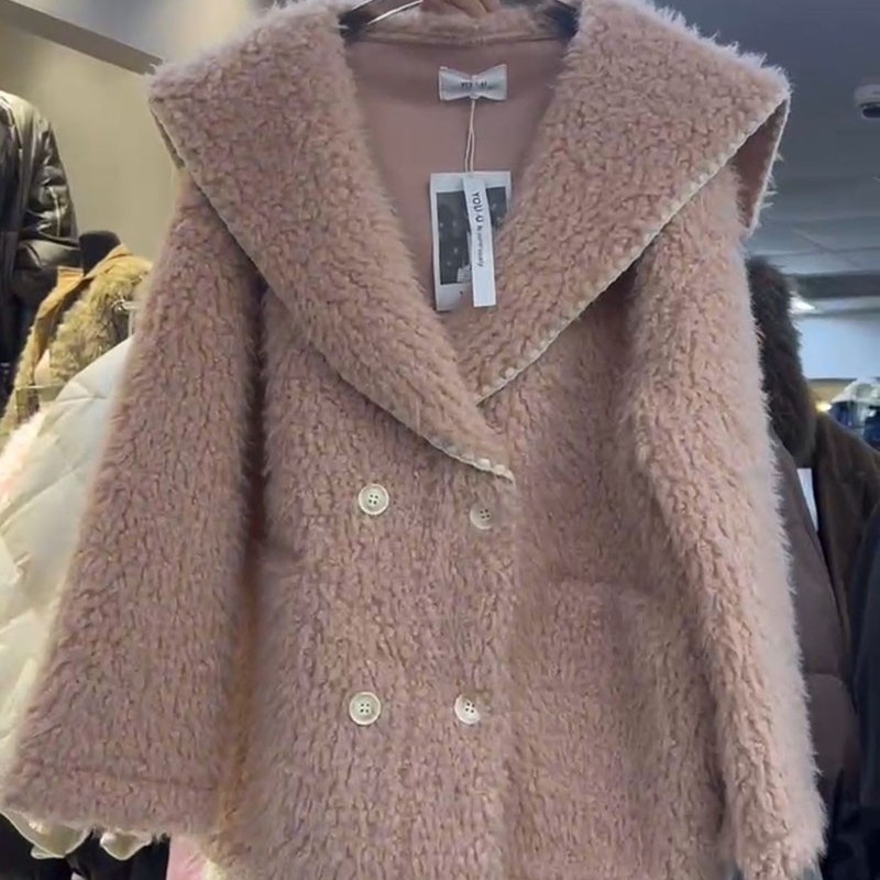 【五折】小香风海军领羊羔毛外套女冬季韩版时尚宽松保暖皮毛一体 - 图2