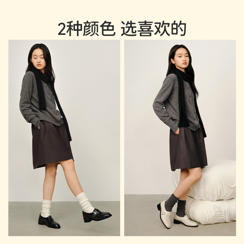 7or9乐福鞋女鞋一脚蹬英伦小皮鞋休闲通勤职业单鞋黑色竹炭司康