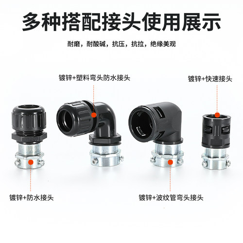 钢管波纹管接头配件三柱快速对接塑料穿线管卡套尼龙软管锁母防水 - 图0