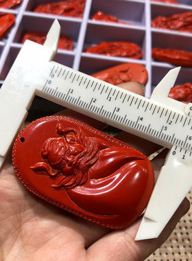 天然原矿高含量朱砂钟馗头吊坠关公武财神项链关二爷御龙关羽挂件