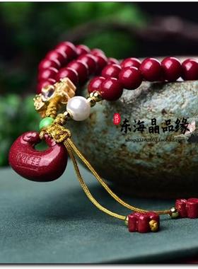 原矿高含量朱砂紫金砂平安锁两圈手串手链女款转运珠手饰礼物