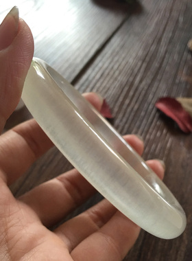 冰种白玉细圆条蚕丝手镯 女款天然蓝田缠丝复古冰透玉镯子送证书