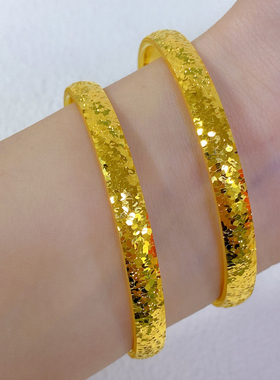3D硬金黄金碎碎冰手镯新款金镯子999足金车花亮面手环送女友