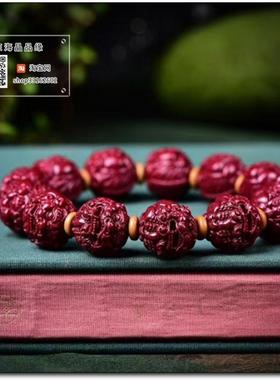 原矿高含量朱砂紫金砂14毫米雕刻貔貅手链皮休手串女款招财转运