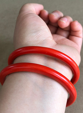 帝王红朱砂细圆条手镯素面线条窄边随身复古女式手饰送人礼物证书