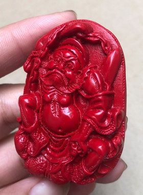 天然朱砂钟馗吊坠随身红色钟馗带链子天师挂件男女霸气关二爷挂坠