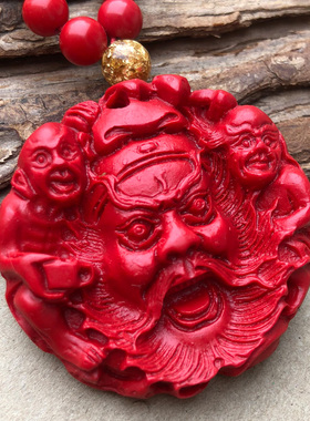 朱砂红钟馗吊坠随身关公天师项链夜路压床圆款挂件男女二爷项链