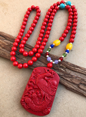 天然朱砂浴火凤凰朱雀吊坠 有凤来仪丹凤朝阳本命年随身项链挂饰