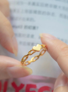 999足金爱心戒指5G黄金ins风链条戒指环环相扣纯金指环送女友礼物