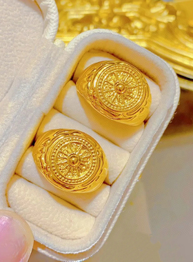 5D黄金太阳戒指女999足金大气欧美风食指戒纯金指环送礼新款