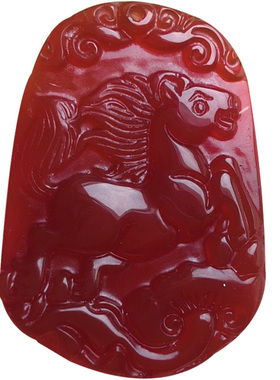 天然红玛瑙生肖马吊坠玉 男女如意马上来财 红色马龙年吉祥送证书