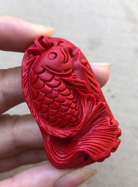 原朱砂鲤鱼吊坠男女款年年有余项链复古民族风搭配毛衣链挂件