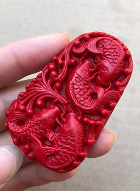 四季发财朱砂吊坠本命年转运开运连年有余男女玉佩项链四条鱼挂件