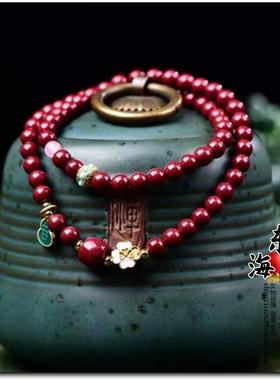 原矿高含量朱砂紫金砂吉牌二圈手链女款红色转运珠保平安光珠送礼
