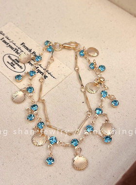 蓝色之恋流苏贝壳项链不掉色女夏季百搭高级感颈链公主气质锁骨链