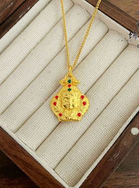 金店同款古法越南沙金珐琅彩度母宝宝吊坠不掉色复古风度母挂坠