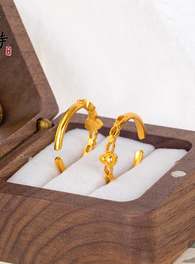 越南古法沙金不掉色精巧设计镂空葫芦招财福禄开口戒指女可调节