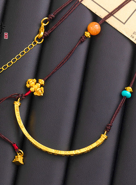 古法越南沙金吉言弯管项链多宝绳编南红松石金刚杵配饰复古项链女