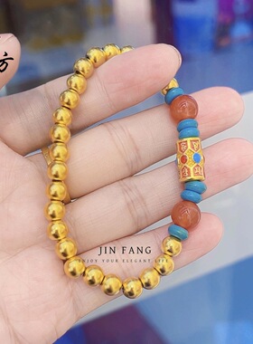 不掉色越南沙金999新中式六字真言手链国潮风饰品配件女手链百搭