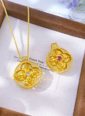 越南沙金双面钻十字金刚杵圆盘吊坠女项链转动罗盘送女友礼物百搭